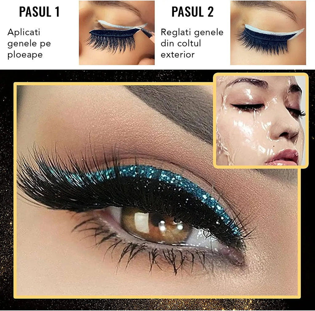 Set 4 Perechi de Gene cu Eyeliner si Glitter reutilizabile Maxi Lash