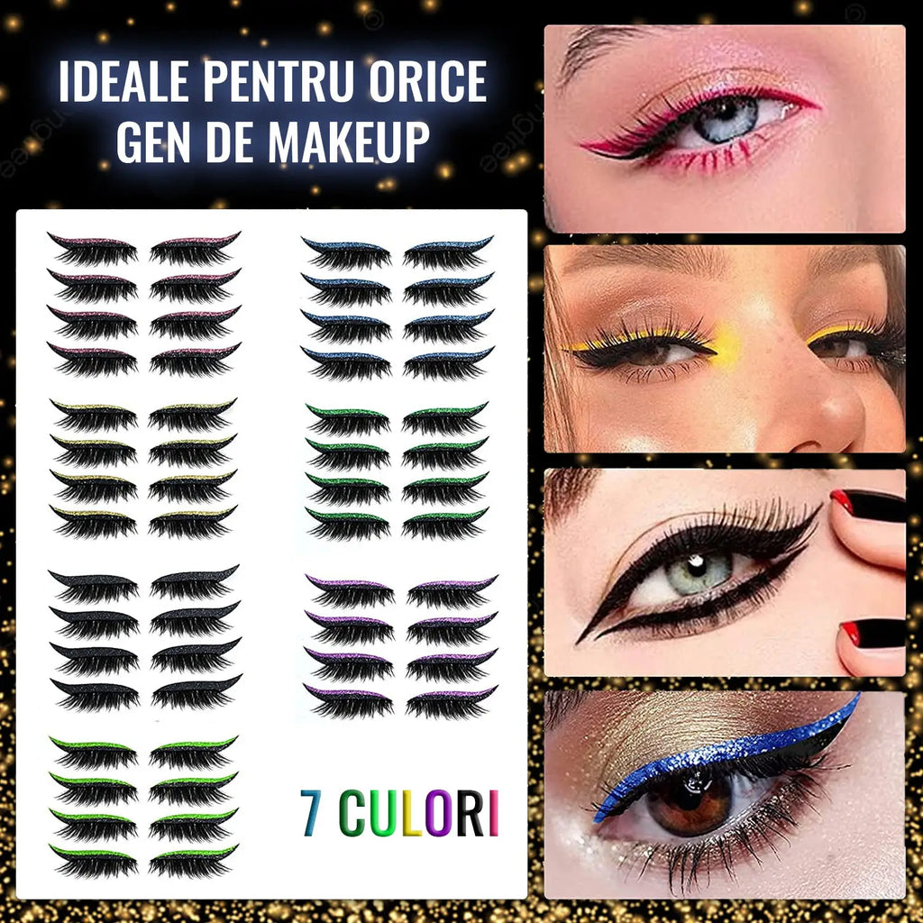 Set 4 Perechi de Gene cu Eyeliner si Glitter reutilizabile Maxi Lash