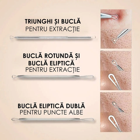 Set 8 Ustensile pentru Comedoane si Puncte Negre TWEEZ™