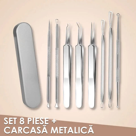 Set 8 Ustensile pentru Comedoane si Puncte Negre TWEEZ™