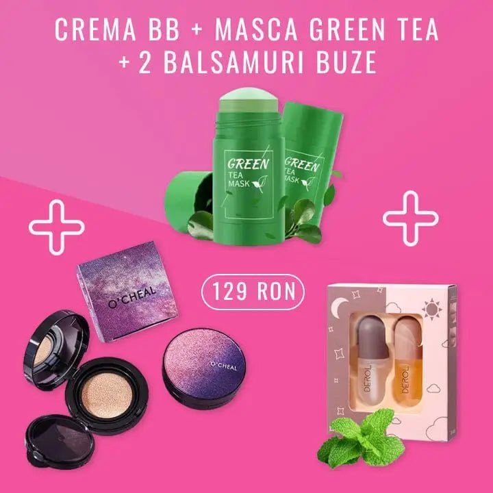 Crema BB Corectoare + Masca Faciala Green Tea + 2 Balsamuri Buze Volum si Stralucire
