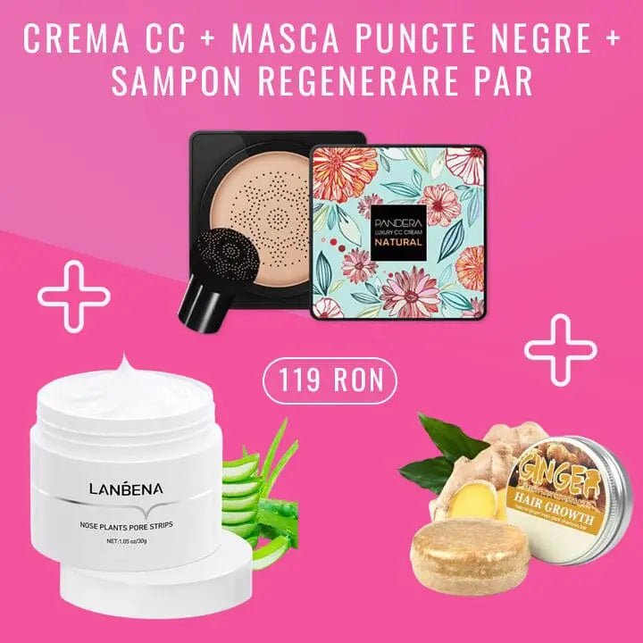 Crema CC cu efect de Matifiere + Masca Faciala pentru Puncte + Sampon pentru Regenerarea Parului