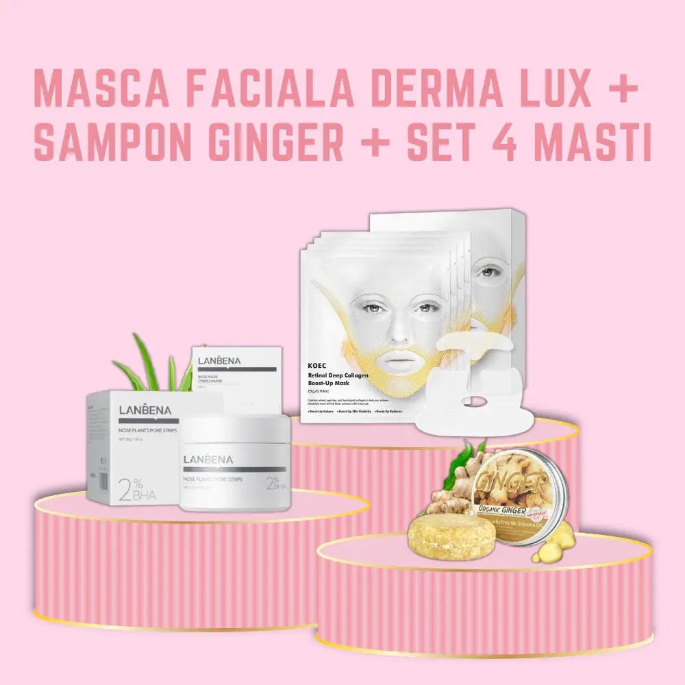 Masca Puncte Negre Derma LUX + Sampon Regenerator Ginger + Set 4 Masti Retinol & Collagen
