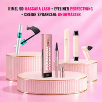 Rimel 5D Mascara + Eyeliner PERFECTWING + Creion Sprancene BrowMaster - BLACK