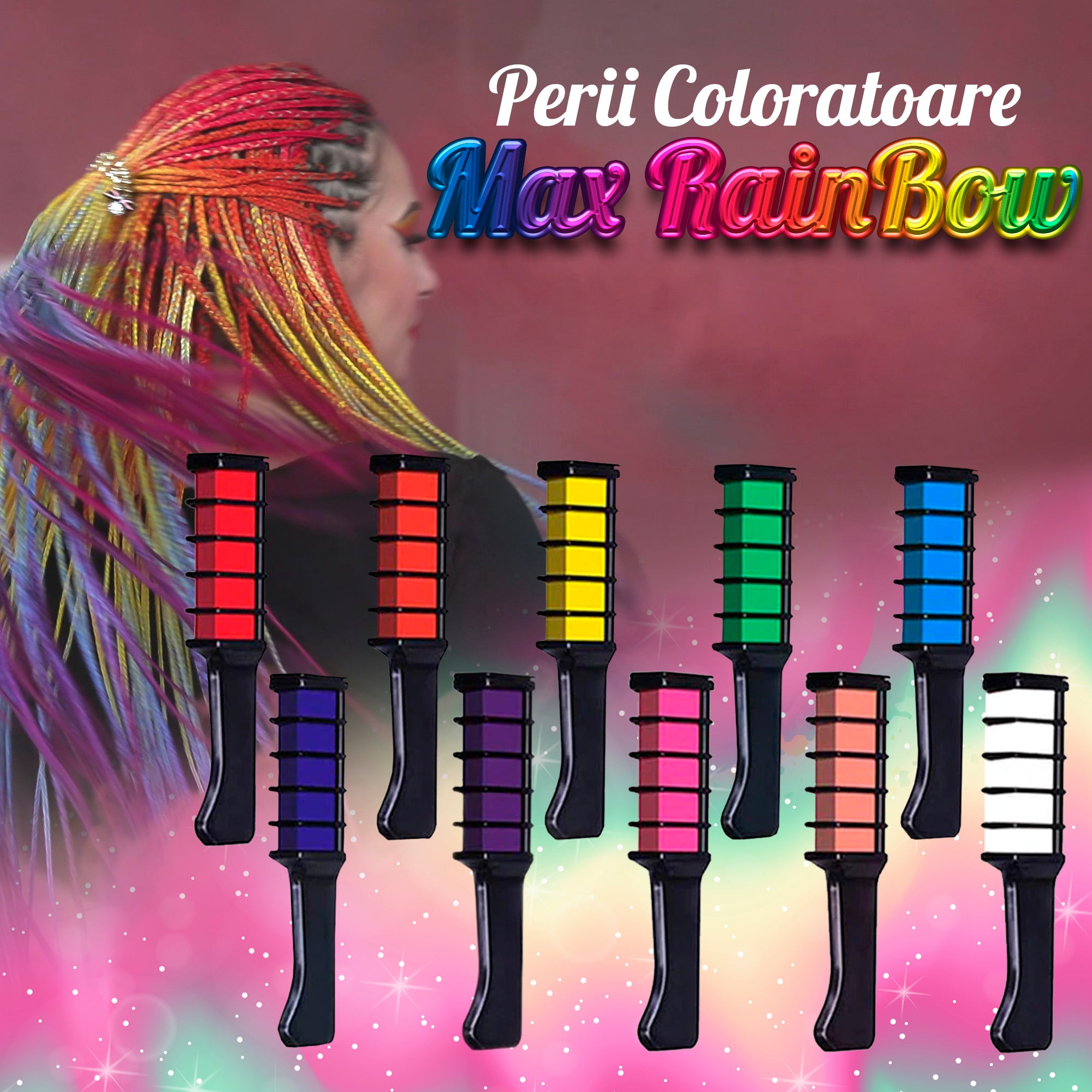 Set 10 Perii Coloratoare Par Max RainBow